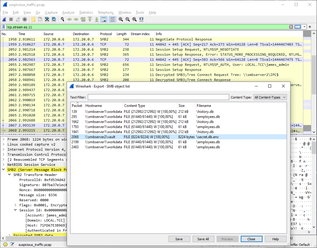 Wireshark exporting secrets.db.enc